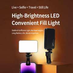 GZ-666 Tri-Color LED Fill Light with Adjustable Brightness, Clip-On Rechargeable Video Light for Phones and Cameras, Ideal for Live Streaming and Content Creation, 3000K–7000K Color Range, 4000mAh Battery