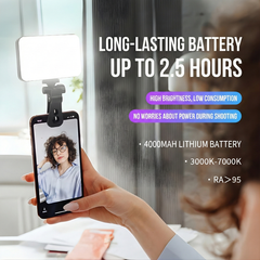 GZ-666 Tri-Color LED Fill Light with Adjustable Brightness, Clip-On Rechargeable Video Light for Phones and Cameras, Ideal for Live Streaming and Content Creation, 3000K–7000K Color Range, 4000mAh Battery