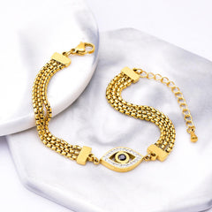 White Pearl Hamsa Evil Eye Charm Bracelet for Women 18K Gold Plated Stainless Steel Beaded Chain Waterproof Anti-Tarnish Spiritual Accessory Unisex