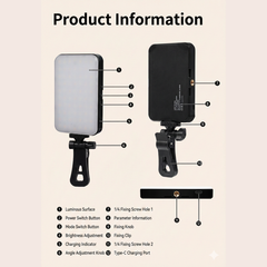 GZ-666 Tri-Color LED Fill Light with Adjustable Brightness, Clip-On Rechargeable Video Light for Phones and Cameras, Ideal for Live Streaming and Content Creation, 3000K–7000K Color Range, 4000mAh Battery