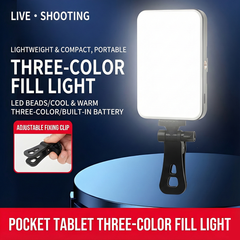 GZ-666 Tri-Color LED Fill Light with Adjustable Brightness, Clip-On Rechargeable Video Light for Phones and Cameras, Ideal for Live Streaming and Content Creation, 3000K–7000K Color Range, 4000mAh Battery