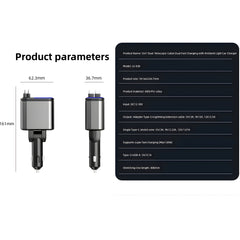 LC-0368 Type-C 180W Car Charger 5-in-1 USB-C Fast Charger with Dual Retractable Cables, PD30W Super Fast Charge, LED Display, 12V-24V for Cars & Trucks, Compatible with iPhone, Samsung Galaxy, Huawei, Xiaomi, Oppo, Vivo, Android Devices