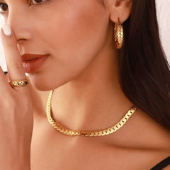 3-Piece Stainless Steel Cuban Chain Jewelry Set for Women 18K Gold Plated Necklace Bracelet & Earrings Trendy Waterproof Anti-Tarnish Gift Set Ancient Egyptian Elegance