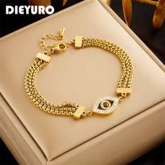 White Pearl Hamsa Evil Eye Charm Bracelet for Women 18K Gold Plated Stainless Steel Beaded Chain Waterproof Anti-Tarnish Spiritual Accessory Unisex