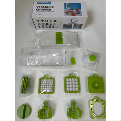12 in 1 Multifunctional Vegetable Chopper with Container, Manual Food Chopper and Vegetable Cutter with Stainless Steel Blades for Kitchen Preparation.