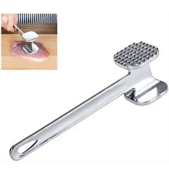 Double Sided Meat Tenderizer Hammer, Zinc Alloy Steak Pounder with Long Handle, Flat and Spike Meat Mallet for Kitchen Use