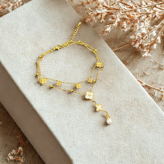 Stainless Steel Anklet for Women Double Layer Adjustable Ankle Bracelet with Pearl Beads Waterproof Elegant Jewelry Gift