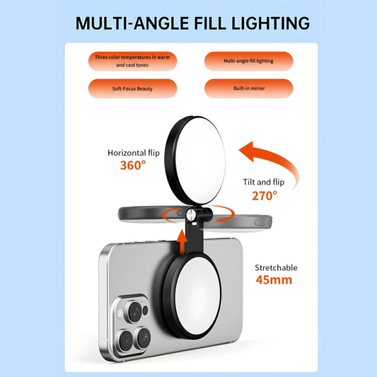 D03 Magnetic Mobile Phone Fill Light with 3-Color Temperature & 3-Level Brightness, 360° Rotation, 270° Tilt, Type-C Rechargeable Mini Ring Light for iPhone, Android, TikTok, YouTube, Selfies & Live Streaming
