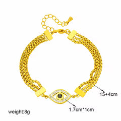 White Pearl Hamsa Evil Eye Charm Bracelet for Women 18K Gold Plated Stainless Steel Beaded Chain Waterproof Anti-Tarnish Spiritual Accessory Unisex