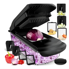 12 in 1 Multifunctional Vegetable Chopper with Container, Manual Food Chopper and Vegetable Cutter with Stainless Steel Blades for Kitchen Preparation.