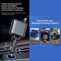 LC-0368 Type-C 180W Car Charger 5-in-1 USB-C Fast Charger with Dual Retractable Cables, PD30W Super Fast Charge, LED Display, 12V-24V for Cars & Trucks, Compatible with iPhone, Samsung Galaxy, Huawei, Xiaomi, Oppo, Vivo, Android Devices