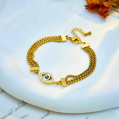 White Pearl Hamsa Evil Eye Charm Bracelet for Women 18K Gold Plated Stainless Steel Beaded Chain Waterproof Anti-Tarnish Spiritual Accessory Unisex