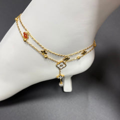 Stainless Steel Anklet for Women Double Layer Adjustable Ankle Bracelet with Pearl Beads Waterproof Elegant Jewelry Gift