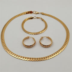 3-Piece Stainless Steel Cuban Chain Jewelry Set for Women 18K Gold Plated Necklace Bracelet & Earrings Trendy Waterproof Anti-Tarnish Gift Set Ancient Egyptian Elegance