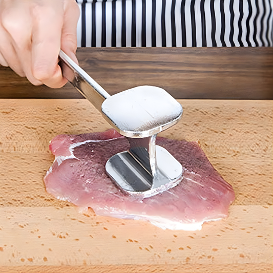 Double Sided Meat Tenderizer Hammer, Zinc Alloy Steak Pounder with Long Handle, Flat and Spike Meat Mallet for Kitchen Use