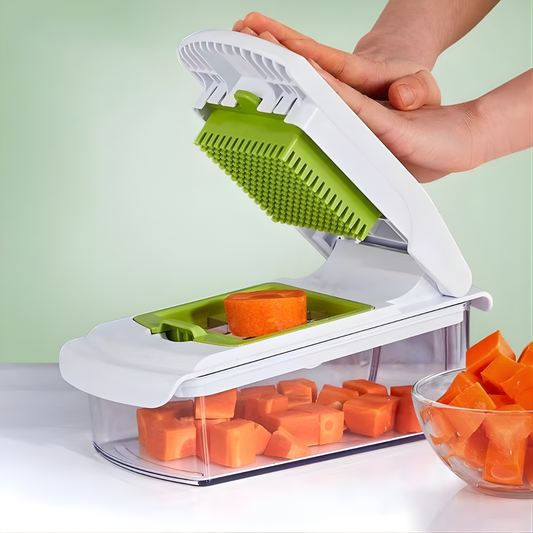 12 in 1 Multifunctional Vegetable Chopper with Container, Manual Food Chopper and Vegetable Cutter with Stainless Steel Blades for Kitchen Preparation.