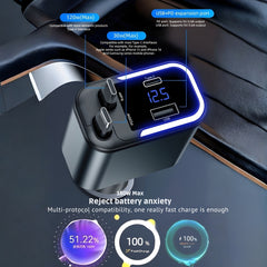 LC-0368 Type-C 180W Car Charger 5-in-1 USB-C Fast Charger with Dual Retractable Cables, PD30W Super Fast Charge, LED Display, 12V-24V for Cars & Trucks, Compatible with iPhone, Samsung Galaxy, Huawei, Xiaomi, Oppo, Vivo, Android Devices