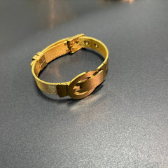 Women’s Premium Gold Buckle Chain Bracelet, Adjustable Stainless Steel Mesh Band with Crystal Accent, Anti-Tarnish Designer Luxury Bracelet for Daily Wear and Fashion Outfits