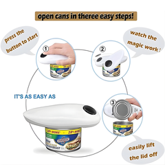 Automatic Electric Can Opener with One Touch Operation, Battery Powered Can Opener with Manual Bottle Opener, Smooth Edge Safe Cut Design