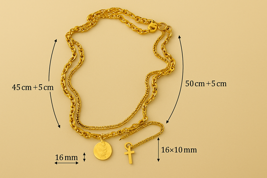 Ancient Egyptian Nefertiti Ankh Cross Pendant Necklace for Women Layered Stainless Steel Chain Retro Punk Style Jewelry Gift Unisex Waterproof Non-Tarnish Minimalist Design