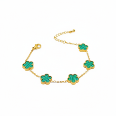 Stainless Steel Five Leaf Clover Green Necklace Bracelet Earrings Set for Women Durable Waterproof Non Tarnish Fashion Jewelry Perfect Birthday or Anniversary Gift Chain Bracelet Set