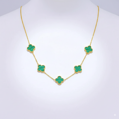 Stainless Steel Five Leaf Clover Green Necklace Bracelet Earrings Set for Women Durable Waterproof Non Tarnish Fashion Jewelry Perfect Birthday or Anniversary Gift Chain Bracelet Set