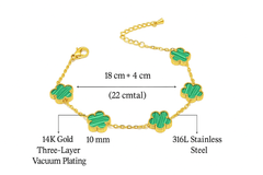 Stainless Steel Five Leaf Clover Green Necklace Bracelet Earrings Set for Women Durable Waterproof Non Tarnish Fashion Jewelry Perfect Birthday or Anniversary Gift Chain Bracelet Set