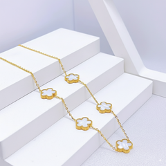 Stainless Steel Five Leaf Clover White Necklace Bracelet Earrings Set for Women Durable Waterproof Non Tarnish Fashion Jewelry Perfect Birthday or Anniversary Gift Chain Bracelet Set