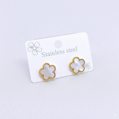 Stainless Steel Five Leaf Clover White Necklace Bracelet Earrings Set for Women Durable Waterproof Non Tarnish Fashion Jewelry Perfect Birthday or Anniversary Gift Chain Bracelet Set