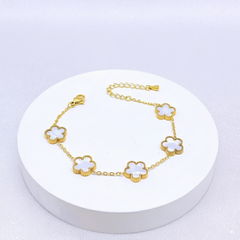 Stainless Steel Five Leaf Clover White Necklace Bracelet Earrings Set for Women Durable Waterproof Non Tarnish Fashion Jewelry Perfect Birthday or Anniversary Gift Chain Bracelet Set