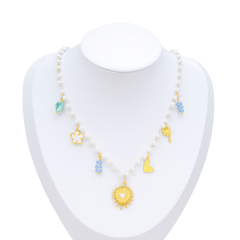 Stainless Steel Golden Flower Heart Pendant Pearl Bead Chain Necklace For Women Novel Trend Neck Jewelry Party Gift Durable Waterproof Non Tarnish