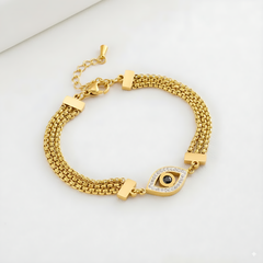 White Pearl Hamsa Evil Eye Charm Bracelet for Women 18K Gold Plated Stainless Steel Beaded Chain Waterproof Anti-Tarnish Spiritual Accessory Unisex
