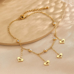 Gold Stainless Steel Anklet for Women Adjustable Non-Tarnish Heart Charm Ankle Bracelet Elegant Jewelry Gift for Anniversary Party or Daily Use