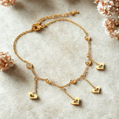 Gold Stainless Steel Anklet for Women Adjustable Non-Tarnish Heart Charm Ankle Bracelet Elegant Jewelry Gift for Anniversary Party or Daily Use