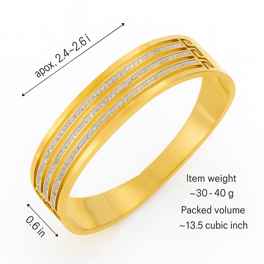 Women’s Gold Diamond Studded Anti-Tarnish Kada Bracelet, Adjustable Broad Bangle with Sparkling Stones, Durable 18K Gold-Plated Brass Fashion Jewelry for Party, Wedding, and Everyday Wear