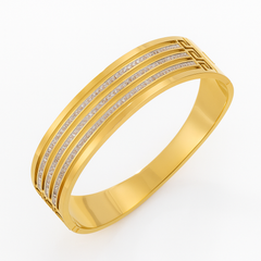 Women’s Gold Diamond Studded Anti-Tarnish Kada Bracelet, Adjustable Broad Bangle with Sparkling Stones, Durable 18K Gold-Plated Brass Fashion Jewelry for Party, Wedding, and Everyday Wear