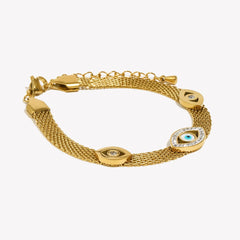 Rhinestone Evil Eye Mesh Chain Bracelet for Women 316L Stainless Steel 18K Plated Adjustable Hand Accessory Waterproof Hypoallergenic Design Unisex Ancient Egyptian Nefertiti Ankh Cross Pendant Necklace