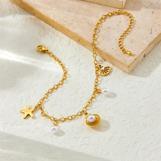 Gold Stainless Steel Ankle Bracelet for Women Adjustable Non-Tarnish Trendy Beach Style Pearl Anklet Gift for Daily Wear Elegant Versatile