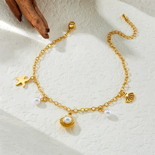Gold Stainless Steel Ankle Bracelet for Women Adjustable Non-Tarnish Trendy Beach Style Pearl Anklet Gift for Daily Wear Elegant Versatile
