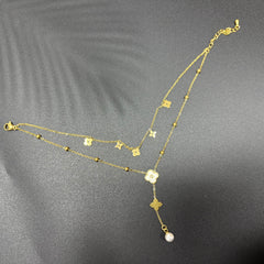 Stainless Steel Anklet for Women Double Layer Adjustable Ankle Bracelet with Pearl Beads Waterproof Elegant Jewelry Gift