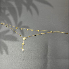 Stainless Steel Anklet for Women Double Layer Adjustable Ankle Bracelet with Pearl Beads Waterproof Elegant Jewelry Gift